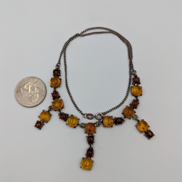 Beautiful Elegant Two tone BALTIC Amber Sterling Silver Dangles Necklace 16" lng - Picture 7 of 13